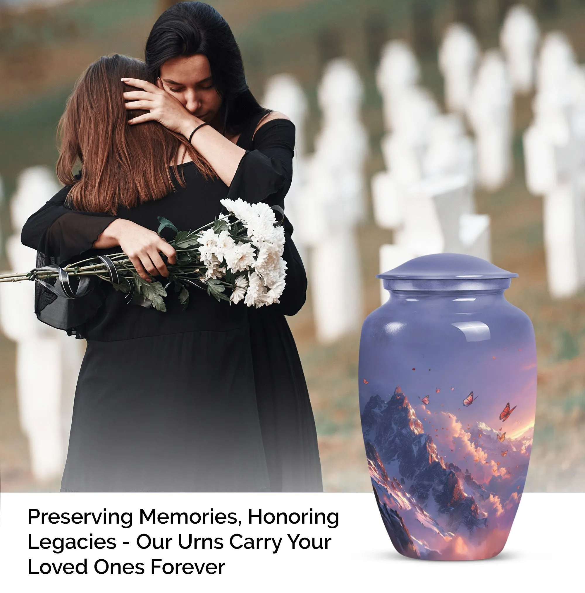 Purple Meadow Elegance - 10 Inch Cremation & Funeral Burial Urn