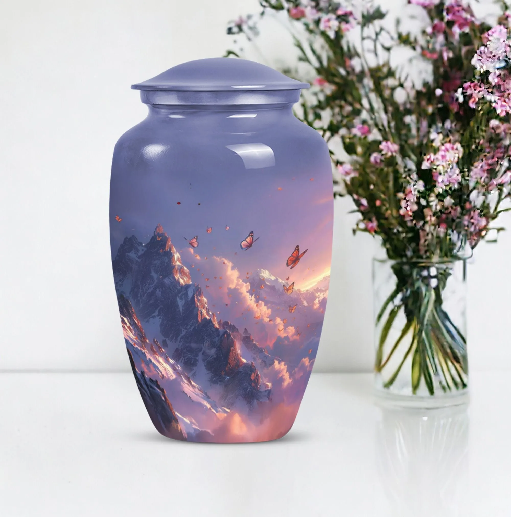 Purple Meadow Elegance - 10 Inch Cremation & Funeral Burial Urn