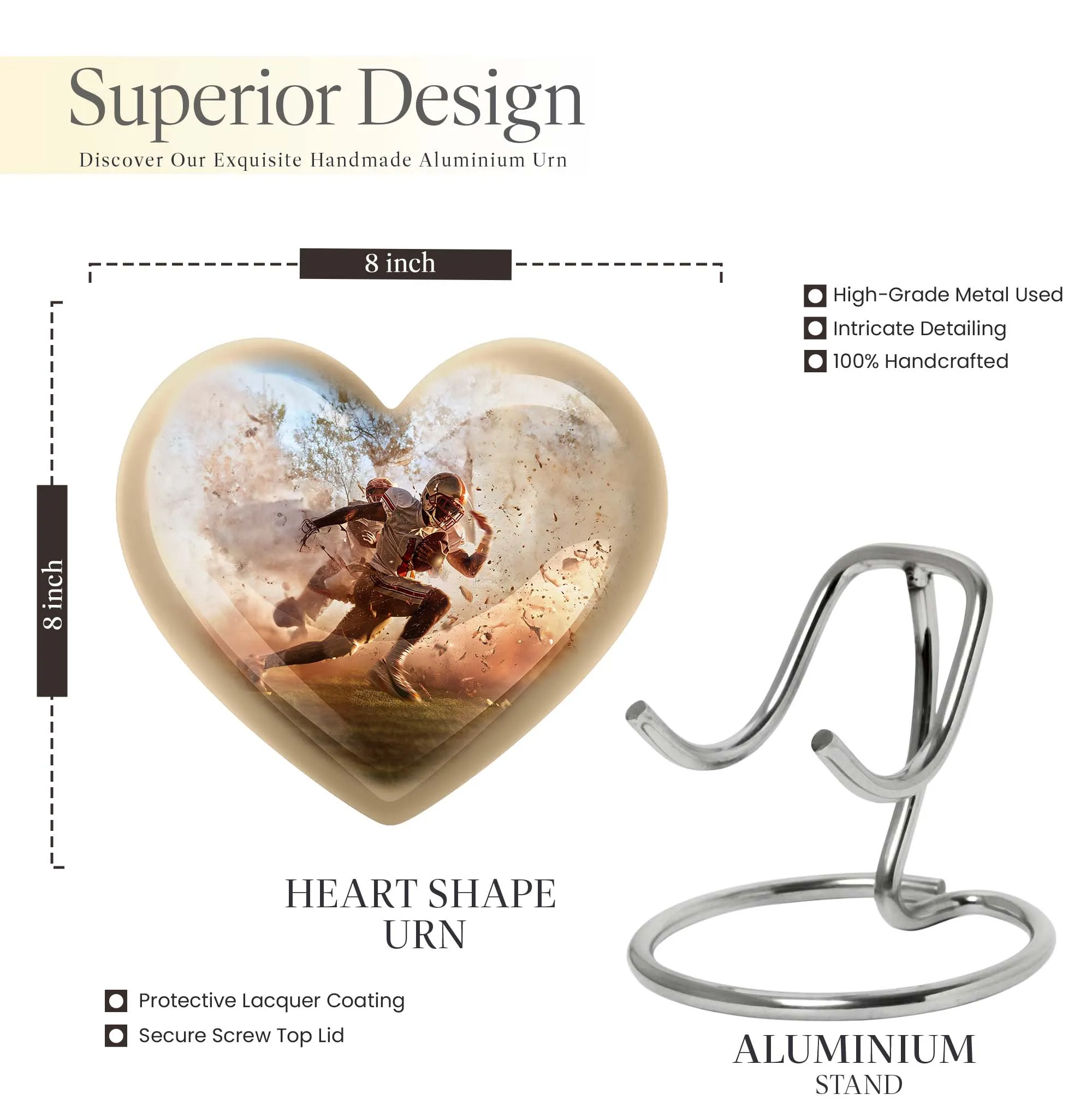 Serene Heart Football Funeral Burial and Memorial Urn For Ashes
