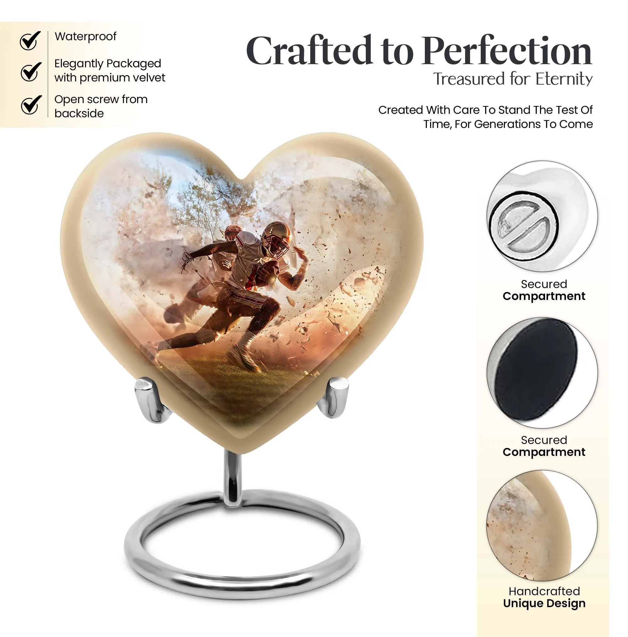Serene Heart Football Funeral Burial and Memorial Urn For Ashes