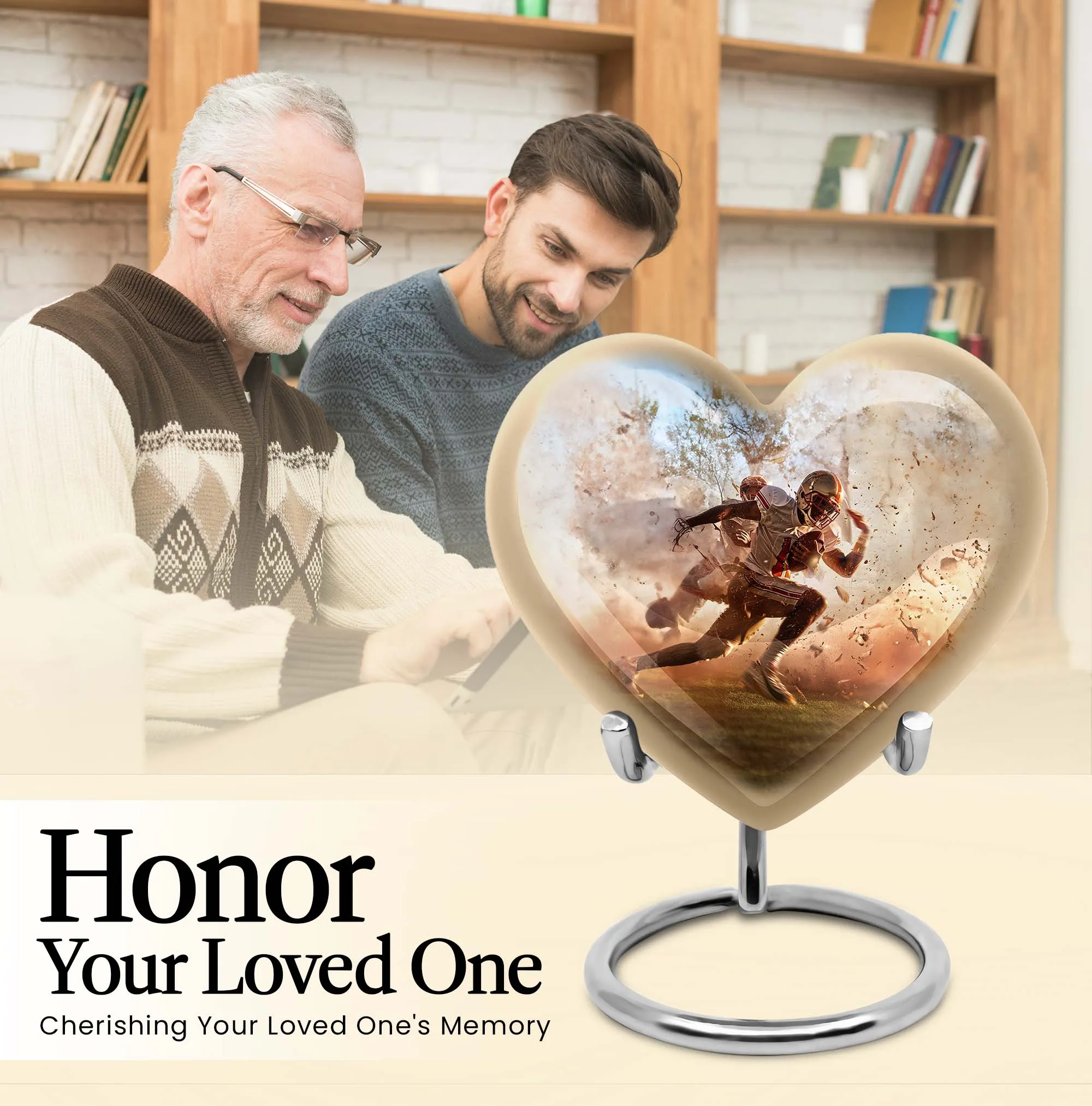 Serene Heart Football Funeral Burial and Memorial Urn For Ashes