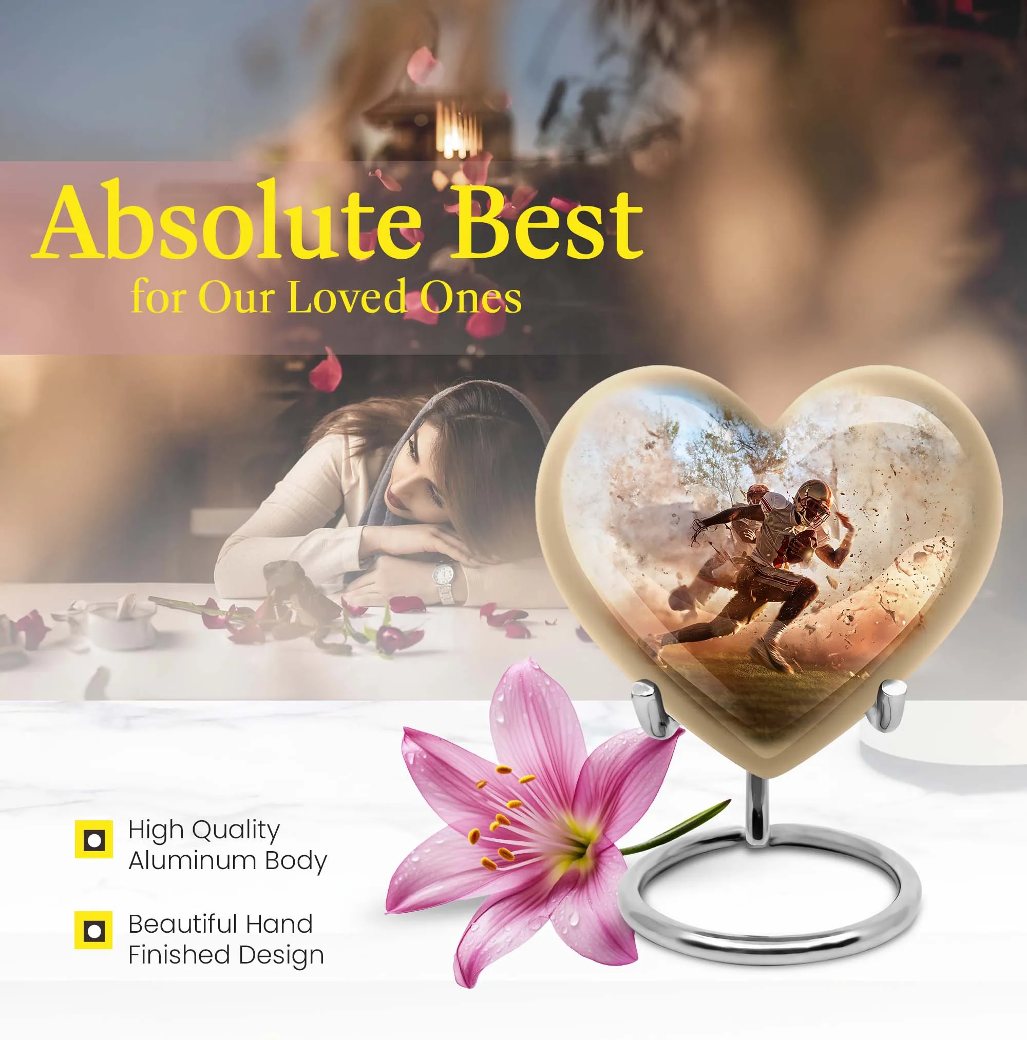 Serene Heart Football Funeral Burial and Memorial Urn For Ashes
