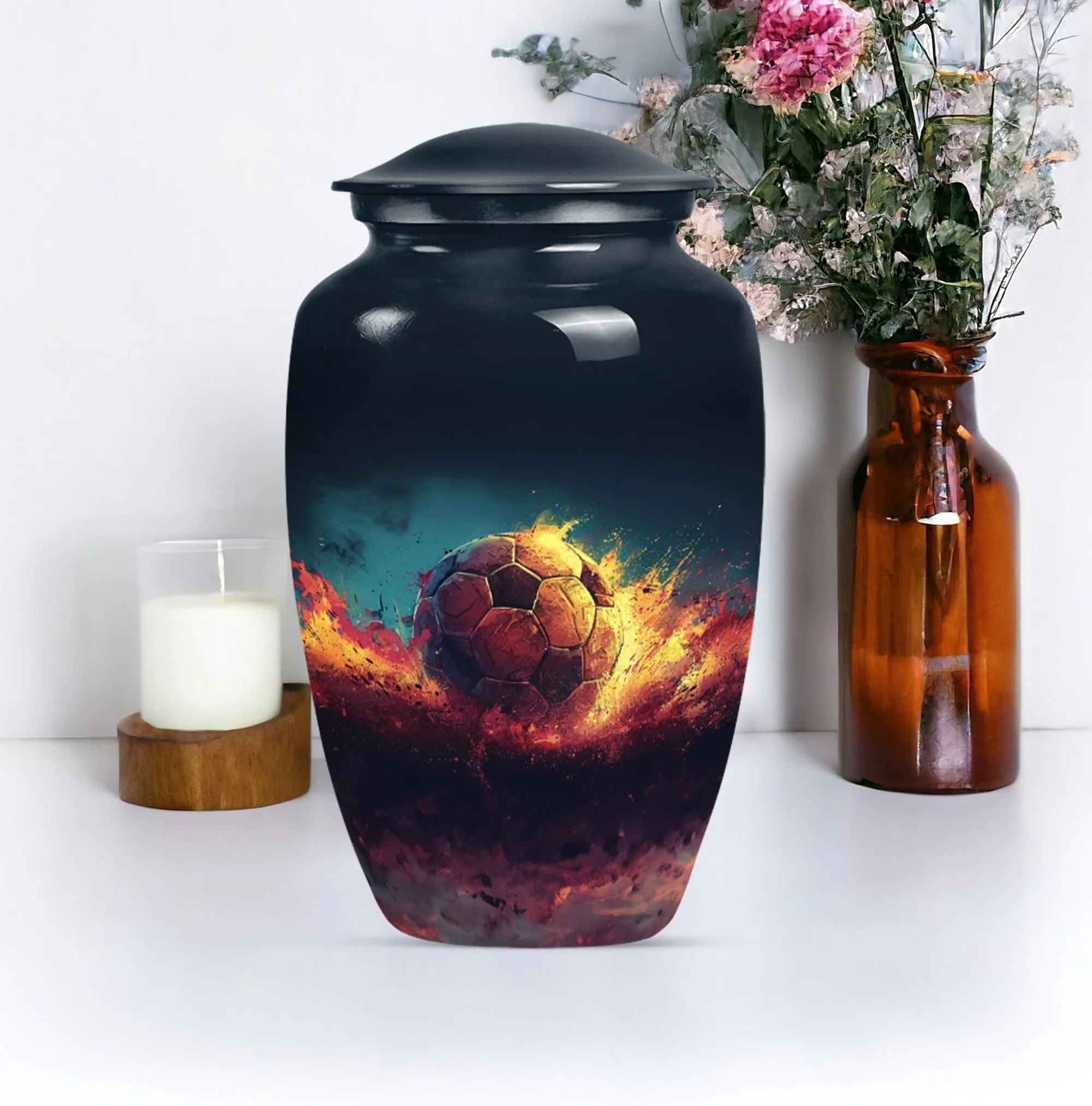 Soccer Enthusiast Resonance - Unique Metal Cremation Urn for Men