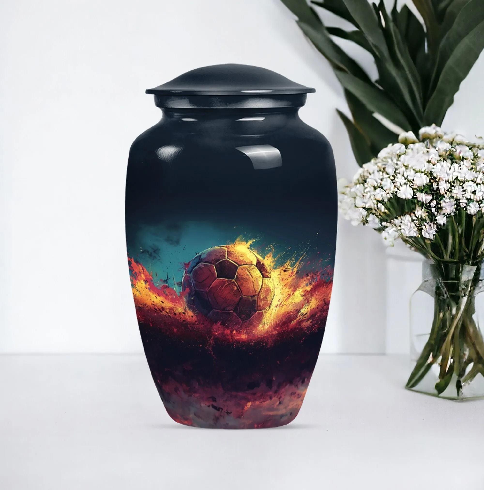 Soccer Enthusiast Resonance - Unique Metal Cremation Urn for Men
