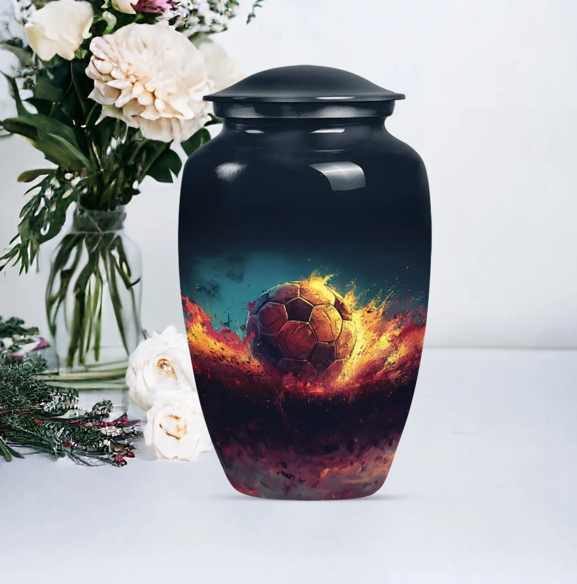 Soccer Enthusiast Resonance - Unique Metal Cremation Urn for Men