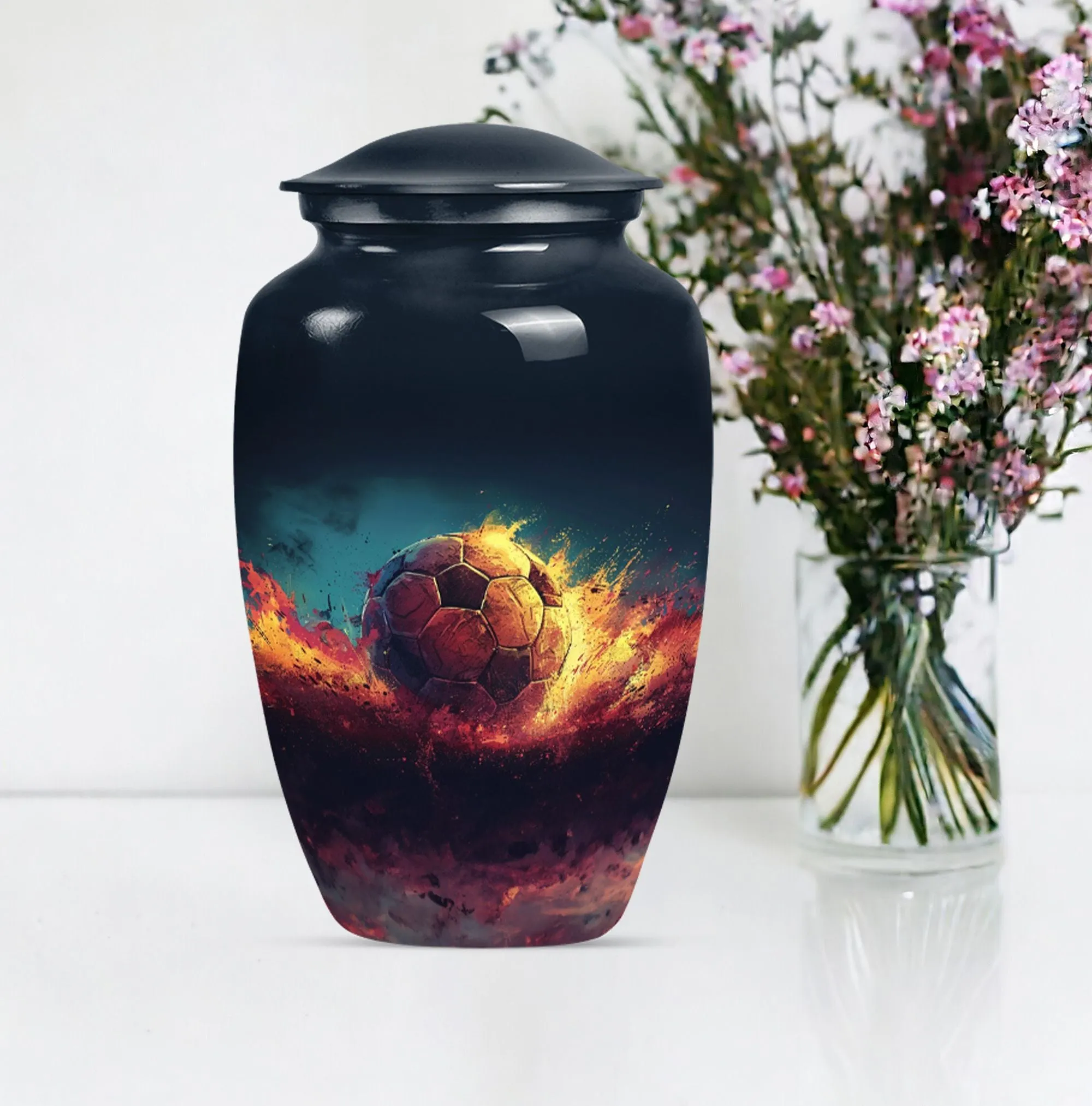 Soccer Enthusiast Resonance - Unique Metal Cremation Urn for Men
