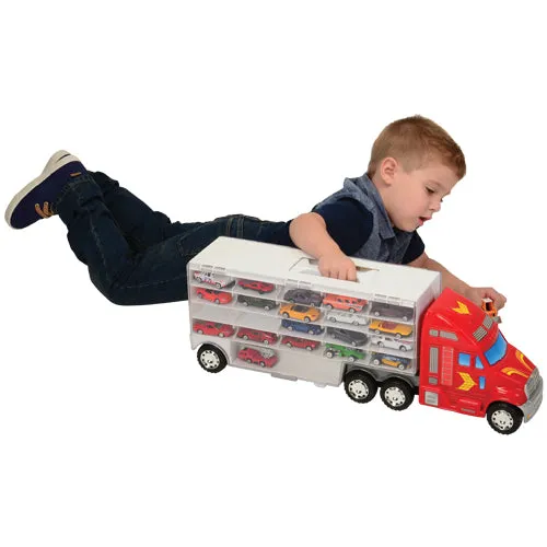 Super-Rig Carrier for 44 Die-Cast Cars | Heavy-Duty 8-Wheel Storage Case with Handle