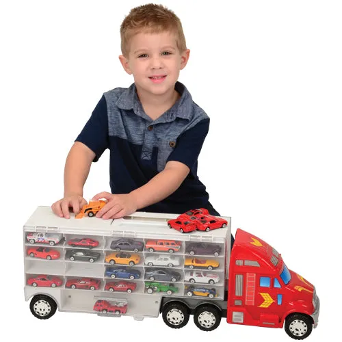 Super-Rig Carrier for 44 Die-Cast Cars | Heavy-Duty 8-Wheel Storage Case with Handle
