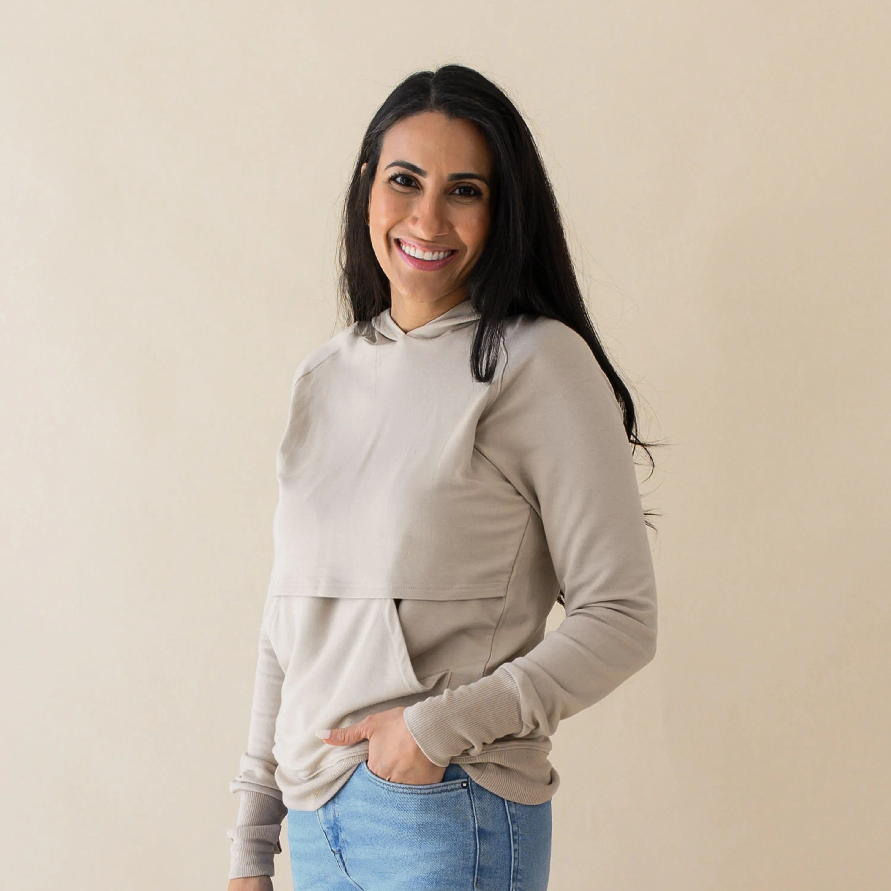 Women's French Terry Nursing Hoodie in Almond