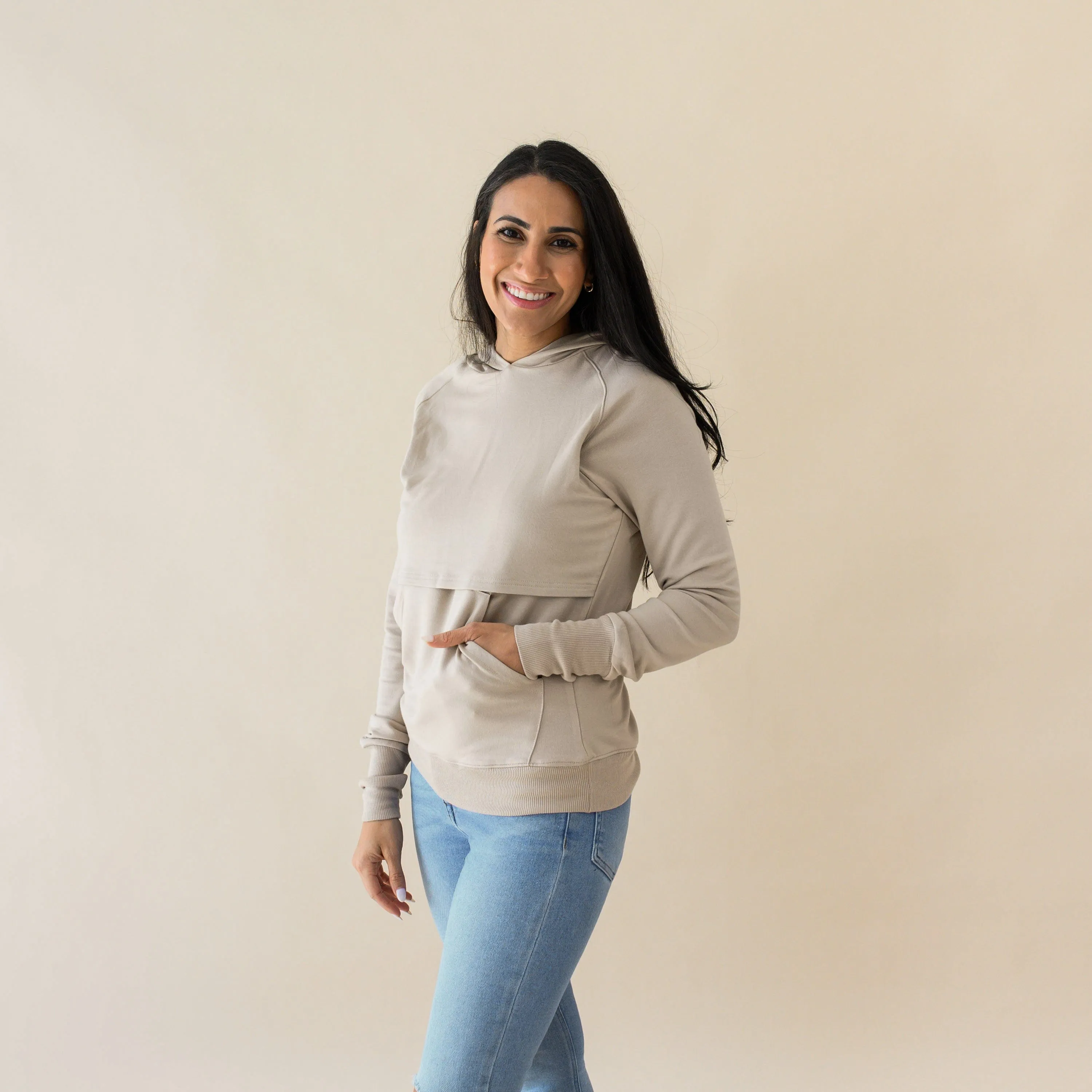 Women's French Terry Nursing Hoodie in Almond