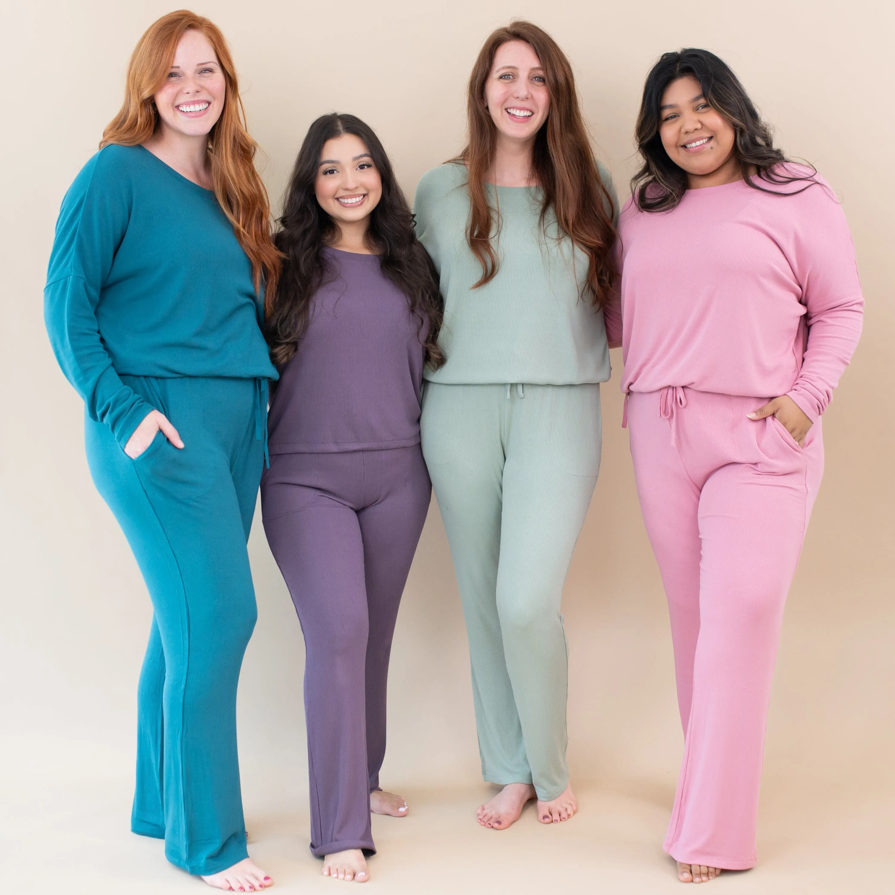 Women's Ribbed High Waisted Wide Leg Pant in Currant