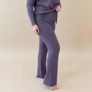 Women's Ribbed High Waisted Wide Leg Pant in Currant