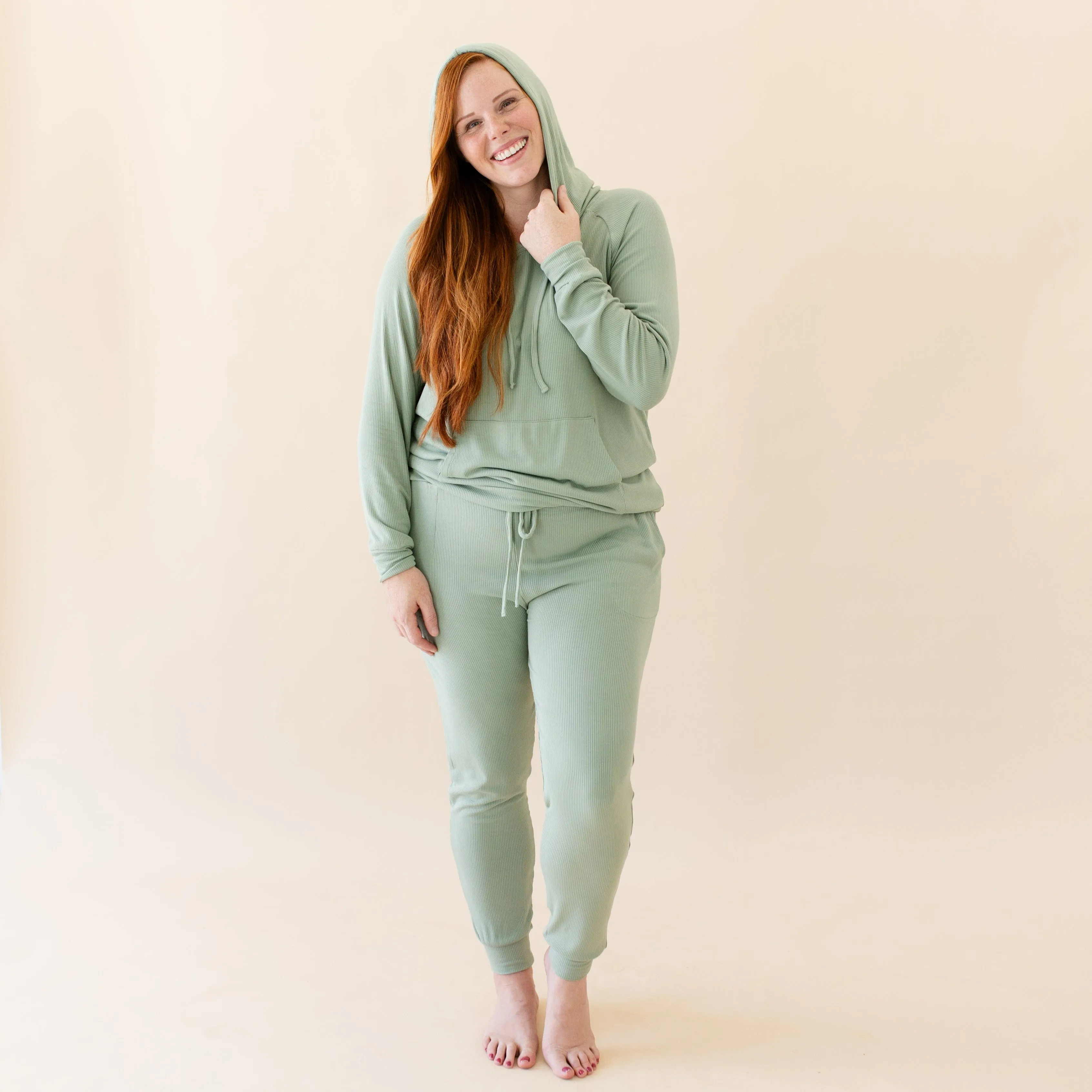 Women's Ribbed Hoodie in Thyme