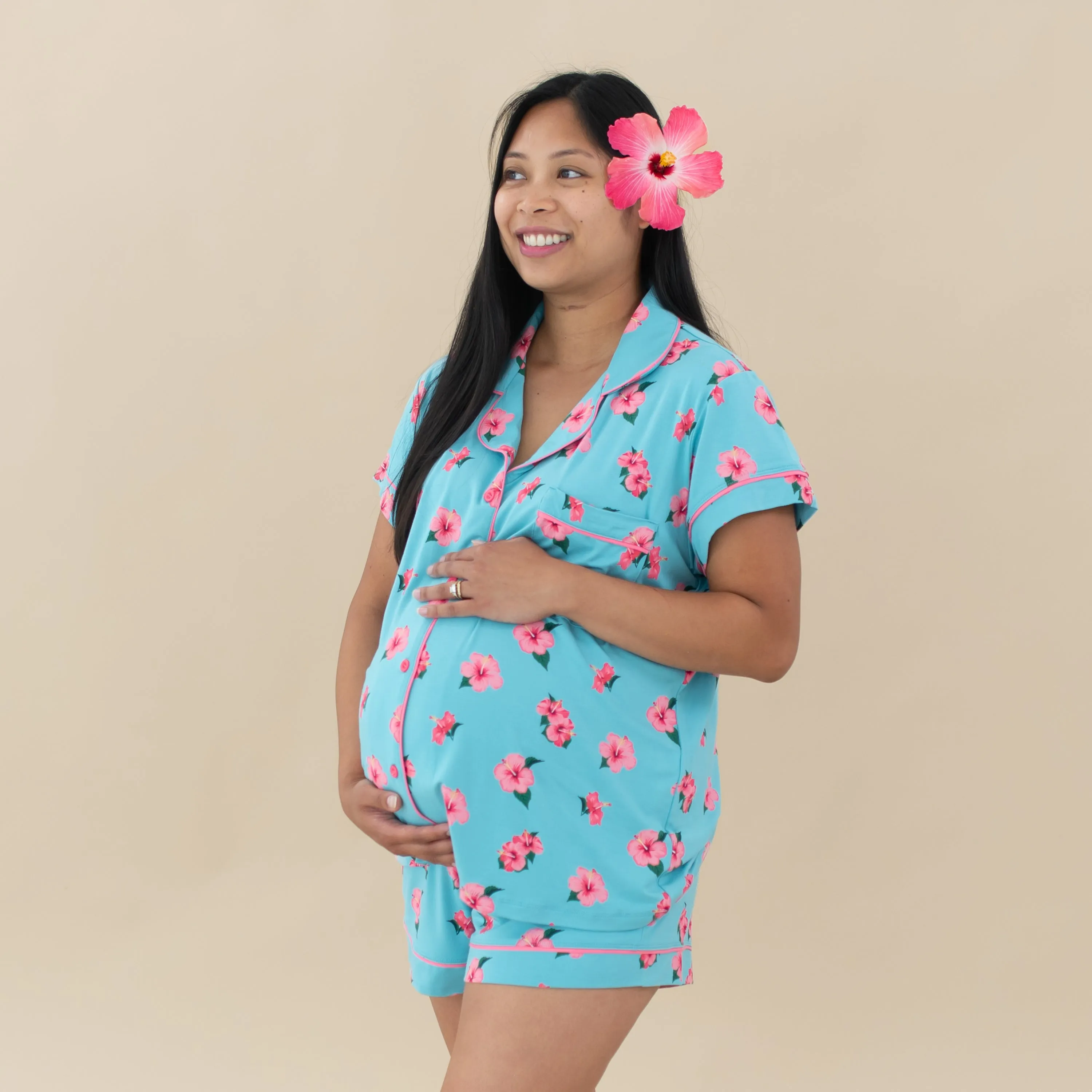 Women’s Short Sleeve Pajama Set in Hibiscus